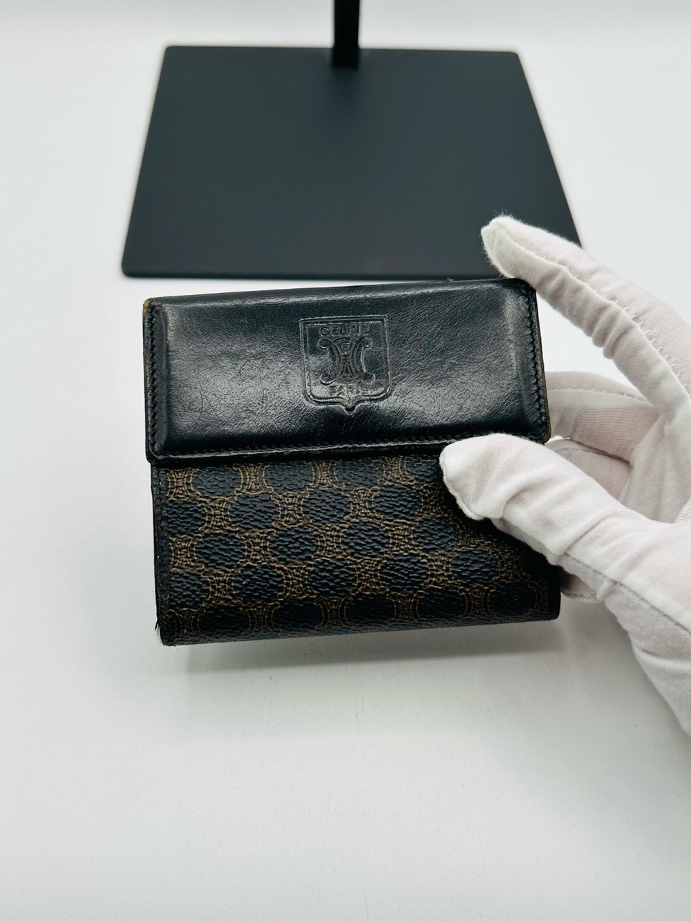 Celine Black and Brown Triomphe Small Wallet